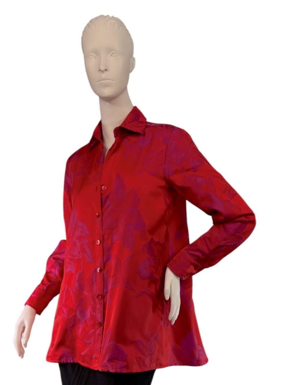 Finley Red & Purple Floral Jacquard Shirt Oversized Fit Made in the USA Size XS